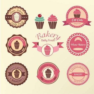 Fırın etiketini ayarla ve sweety arka plan. vektör tasarımı.