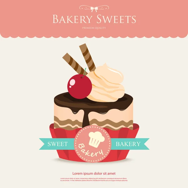 Panadería dulce magdalena. Pastel de caramelo de chocolate y helado . — Archivo Imágenes Vectoriales