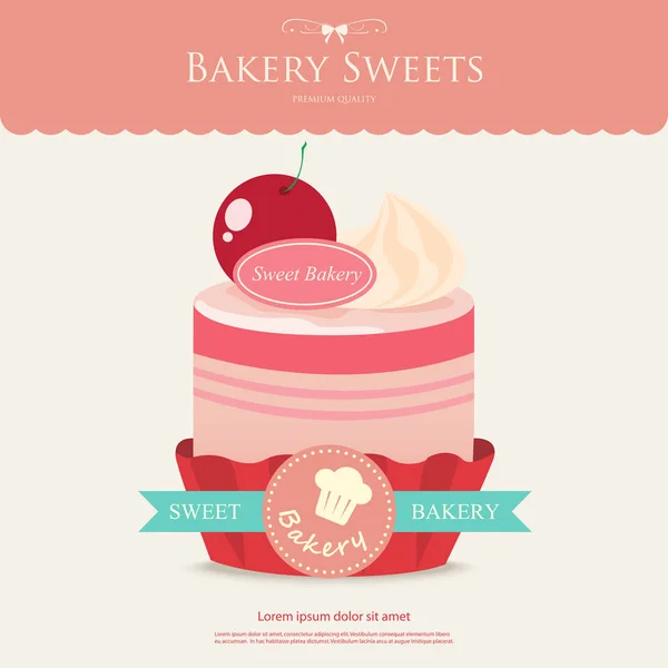 Panadería dulce magdalena. pastel de fresa y helado . — Vector de stock