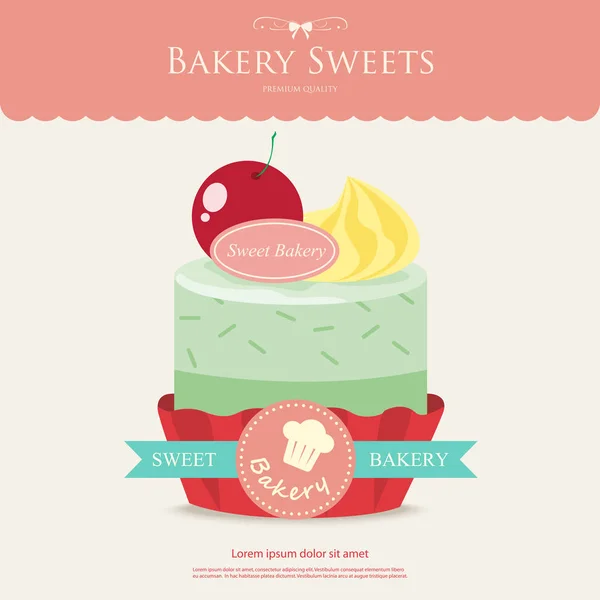 Panadería dulce magdalena. pastel de té verde y helado . — Vector de stock