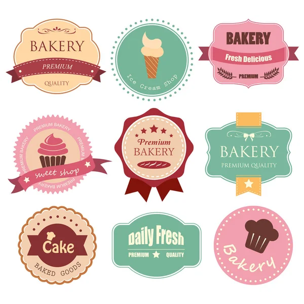 Set label toko roti dan latar belakang sweety. desain vektor . - Stok Vektor