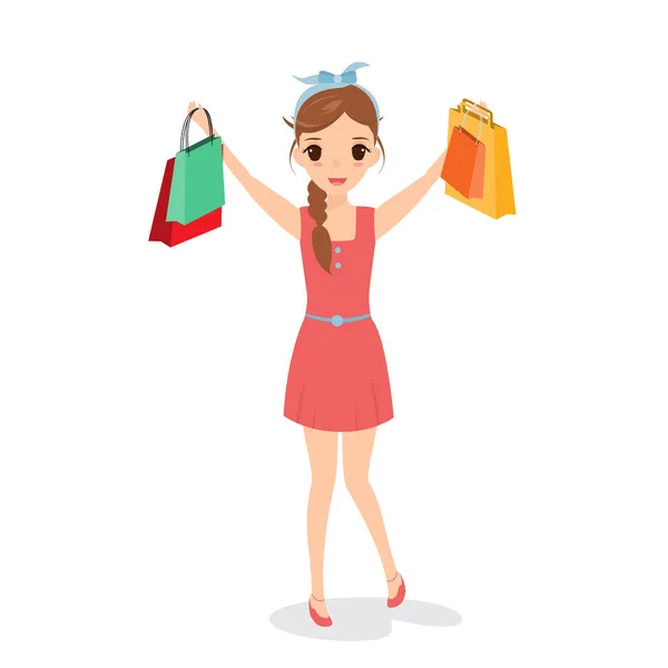 Personagem de menina de compras. Mulher compras . — Vetor de Stock