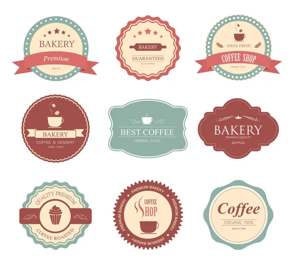 Collection of vintage retro bakery logo badges and labels. Coffe — Stock Vector