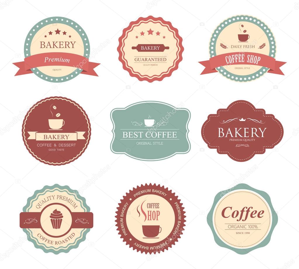 Collection of vintage retro bakery logo badges and labels. Coffe