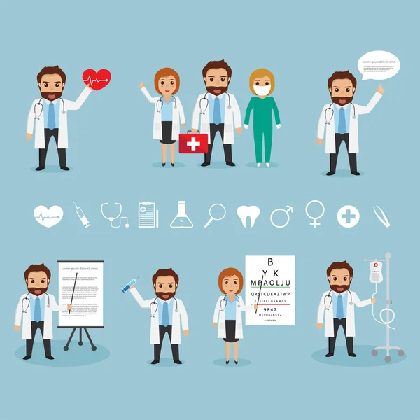Hastanede doktor karakter kümesi. Sağlık. Hastane simgesi.