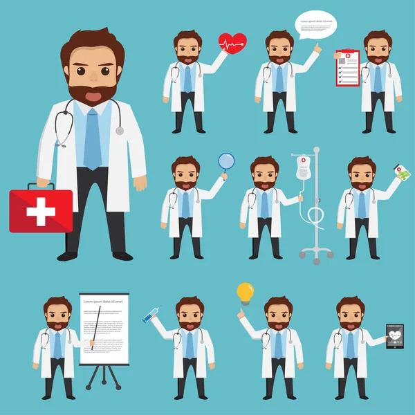 Hastanede doktor karakter kümesi. Sağlık. Hastane simgesi.