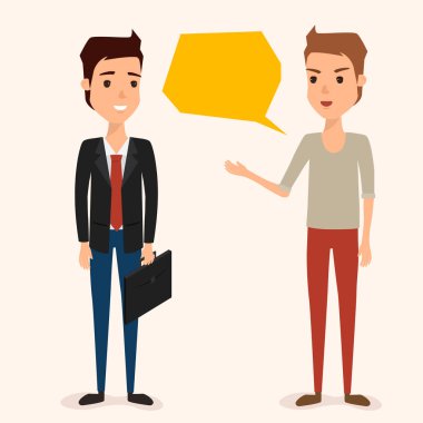 Vektör Illustration iki işadamları konuşma iş için. iş adam karakter vektör düz tasarımı.