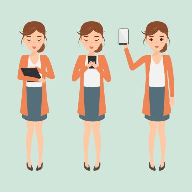 woman character using a mobile phone to communication. business  clipart