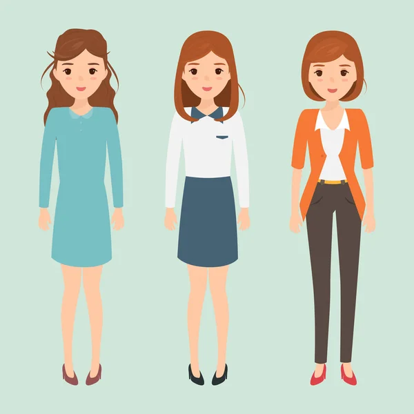 Personaje internacional de mujer joven y persona de negocios. Vector — Archivo Imágenes Vectoriales