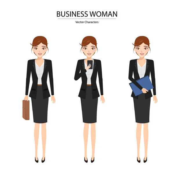 Conjunto de caráter mulher de negócios no trabalho. pessoas avatar design vetorial realista . — Vetor de Stock