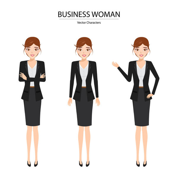 set of business woman different pose character in job. avatar people realistic vector design.