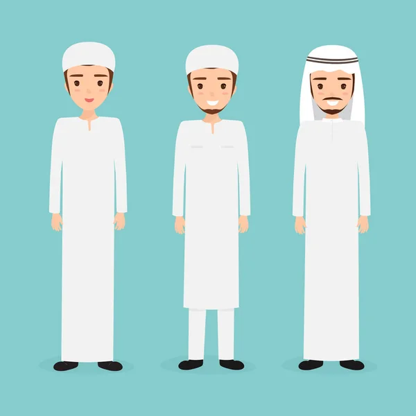 Grupo de hermoso hombre musulmán y el hombre árabe carácter. vector peo — Vector de stock