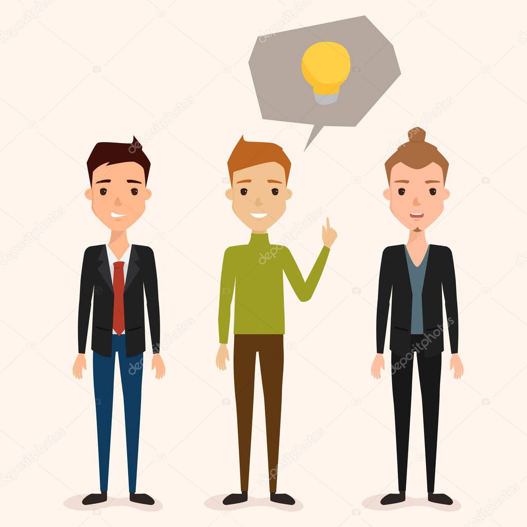 set of business man character in job. brainstorming teamwork idea. illustration vector flat design.
