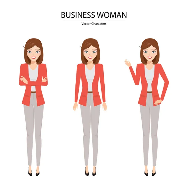 Conjunto de mujer de negocios en pose diferente. Vector de ilustración . — Vector de stock