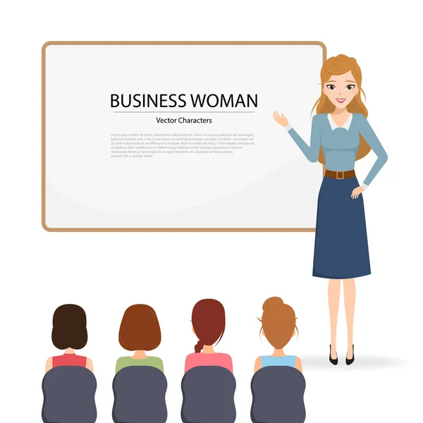 Business woman presenting character. — Stock Vector