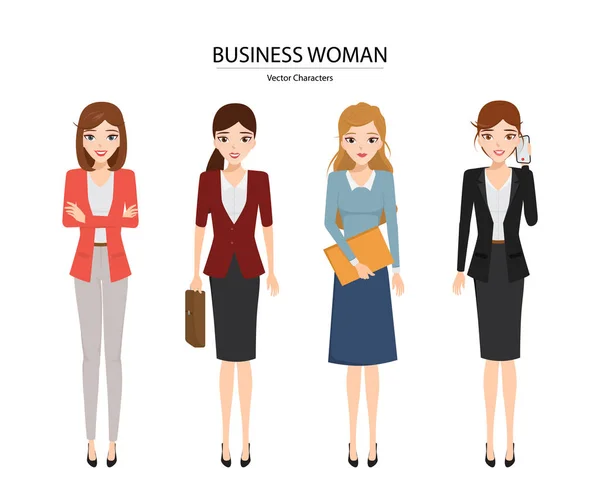 Conjunto de mujer de negocios en pose diferente. Vector de ilustración . — Vector de stock