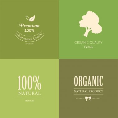 doğal etiket ve organik etiket yeşil renk kümesi. Vintage etiketleri ve rozetleri tasarım.