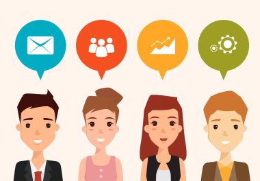 iş takım çalışması beyin fırtınası Infographic. insanlar simgesi düz tasarım.