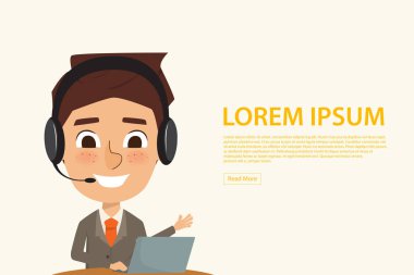 Çağrı Merkezi meslekte iş adamı. Müşteri hizmet karakter. İnsanların illüstrasyon vektör.