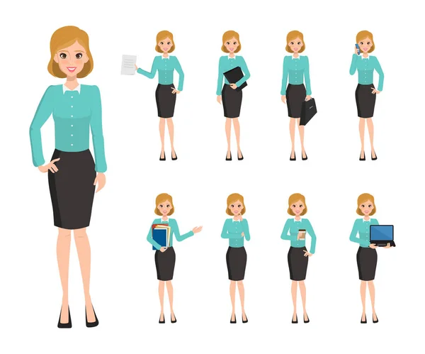 Création de caractère femme d'affaires dans le style de bureau. Travail d'entreprise — Image vectorielle