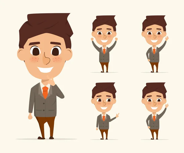 Carácter de hombre de negocios en pose diferente. vector ilustración de diseño de dibujos animados . — Vector de stock