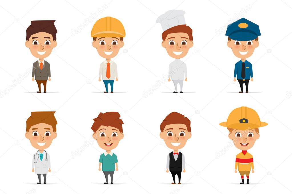 Collection of people character in occupation cartoon with illustration vector design. man working in job.