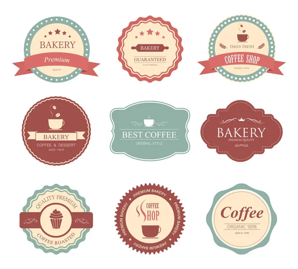 Sammlung von Retro-Bäckereilogo-Abzeichen und Etiketten. Kaffee-Etikett und Banner. — Stockvektor
