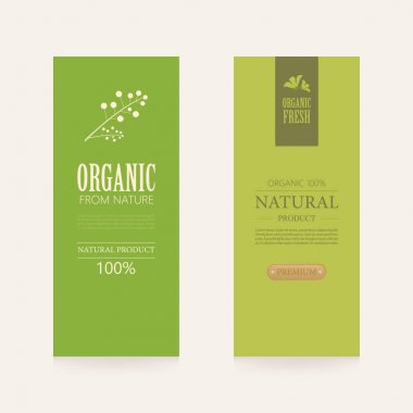 doğal etiket ve organik etiket yeşil renk kümesi. Vintage etiketleri ve banner tasarımı.