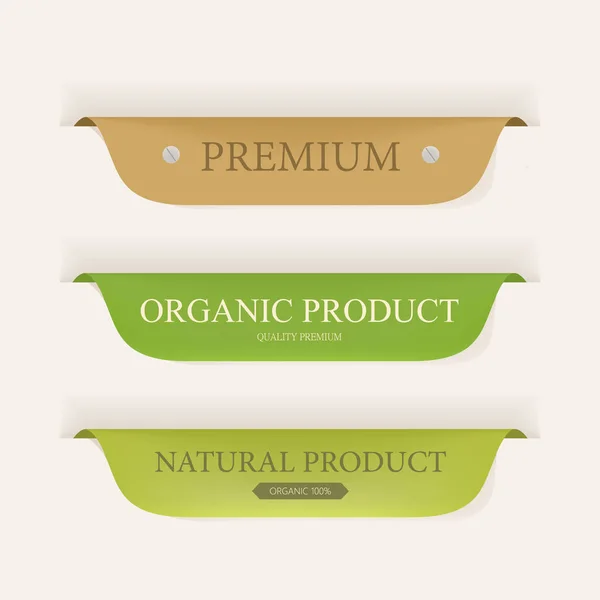Etiqueta natural y etiqueta orgánica de color verde y cuero. diseño de etiquetas e insignias vintage . — Vector de stock