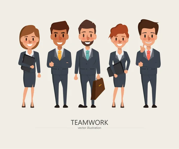 Gli uomini d'affari lavorano in squadra con uomini d'affari e donne d'affari. Illustrazione vettoriale personaggio cartone animato . — Vettoriale Stock