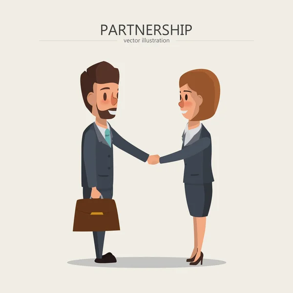 Businesswoman and businessman shaking hands. business people character. — Stock Vector