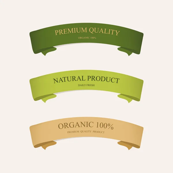 Etiqueta natural y color verde cinta orgánica. diseño de etiquetas e insignias vintage . — Vector de stock