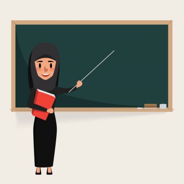 Arap öğrenci ya da öğretmen kara tahta ile. sınıf sunma kadın.