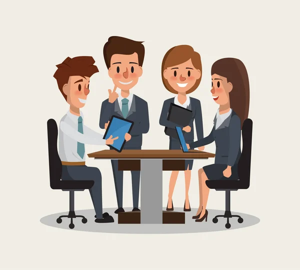 Trabajo en equipo reunión de gente de negocios en la sala de oficina. Hombre de negocios y mujer de negocios personaje en la ocupación. Vector de ilustración . — Vector de stock