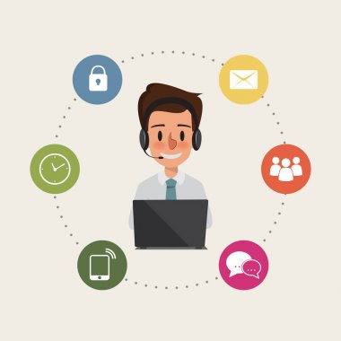 müşteri hizmet Infographic için iş adamı. insanlar ing çağrı merkezi çalışma.