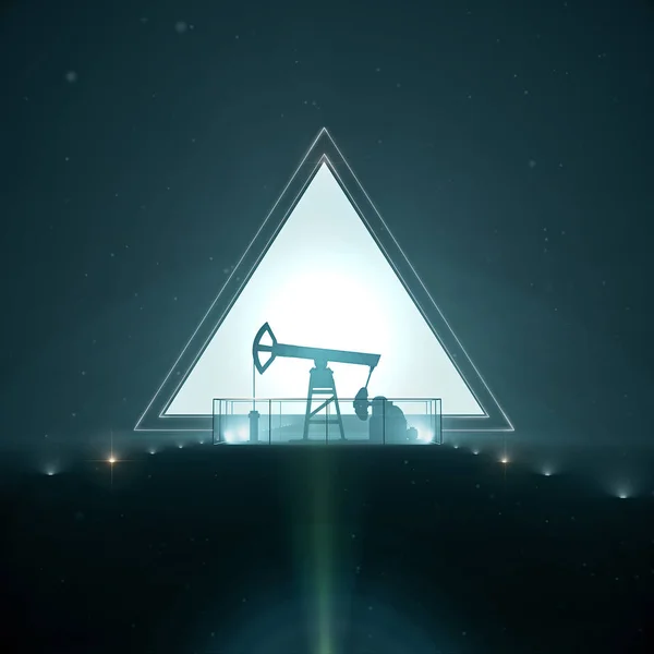 Bomba de óleo jack silhueta no fundo de luz de ângulo na noite 3d renderizar conceito de design — Fotografia de Stock