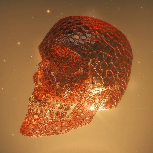 Crâne de démon rouge brillant avec veines sanguines et fissures. Horreur 3d rendre illustration concept — Photo