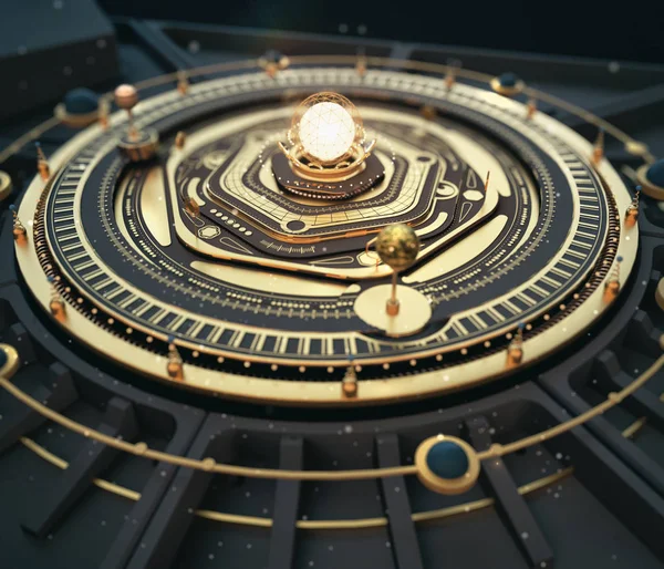 Illustration fantaisie dieselpunk système solaire modèle astrolabe Steampunk Arrière-plan. Qualité rendu 3D — Photo