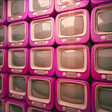 Arka plan rengi retro Tv. antik televizyon yığını ayarlar. 3D çizim