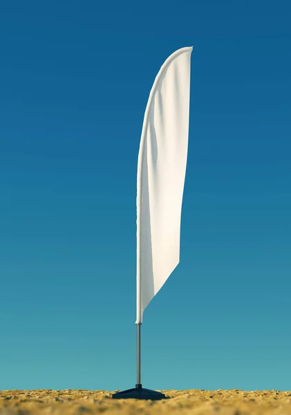 3d rendered mockup blank template of white empty beach flags against a clear sky background. flags for events, parties. — Stock Photo, Image