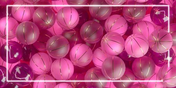 黄金の縞模様の半透明のピンクのバスケットボール光沢とマットで作られた背景,コピースペースと女性のバスケットボールのポスタースポーツファッション.3Dレンダリング. — ストック写真
