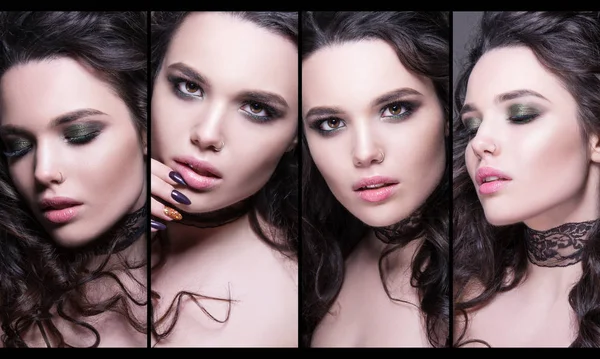 Modieuze collectie van vrouwelijke schoonheid-portretten. Gezichten van de vrouwen collage. Mode foto. — Stockfoto
