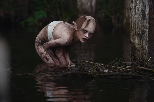 Portrait of a horrible scary fantasy style mystic creature. Horror or Halloween concept. — Stock Photo, Image