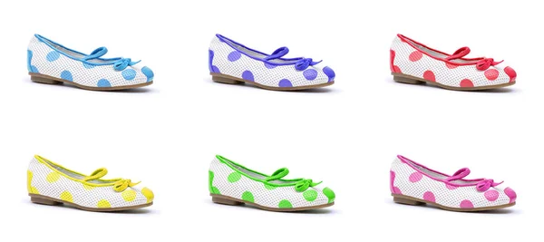 Zestaw kobiece buty w różnych kolorach. Dzieci obuwie na białym tle. — Zdjęcie stockowe