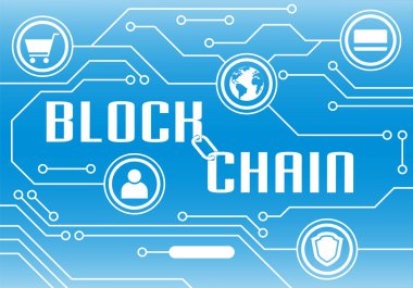 Blockchain ödeme ve hareket kavramı. Vektör çizim