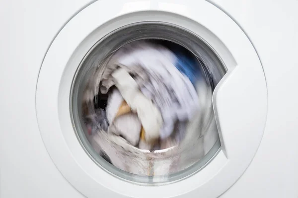 Laundry Washing Clothes Rotating Machine Drum Front View Household — Stock Photo, Image