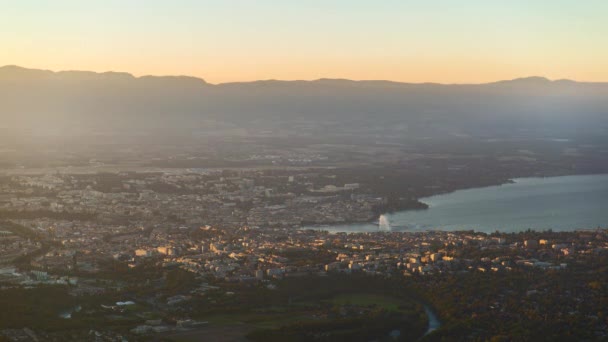 Genève luchtfoto dag nacht tijd vervalt — Stockvideo