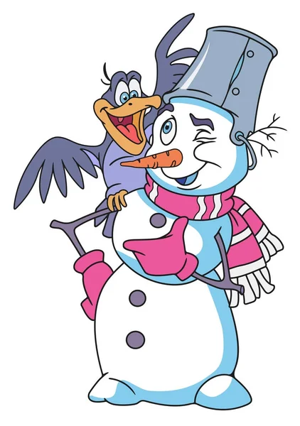 欢快的雪人卡通 — 图库矢量图片