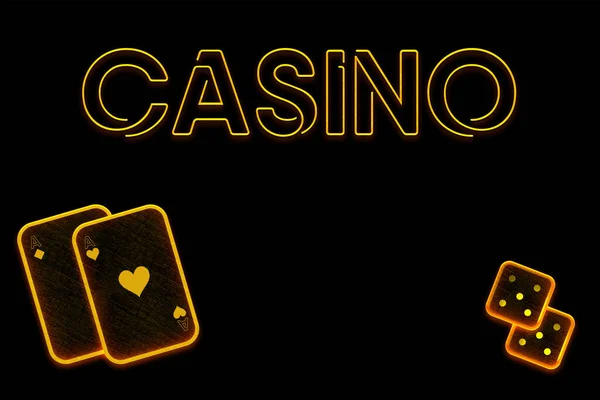 Concepto de juego de poker. Banner de fondo negro con elementos de casino, cartas de juego, dados . — Foto de Stock