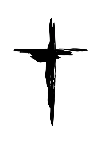 Hand drawn christian cross symbol hand painted with black ink — Stock ...